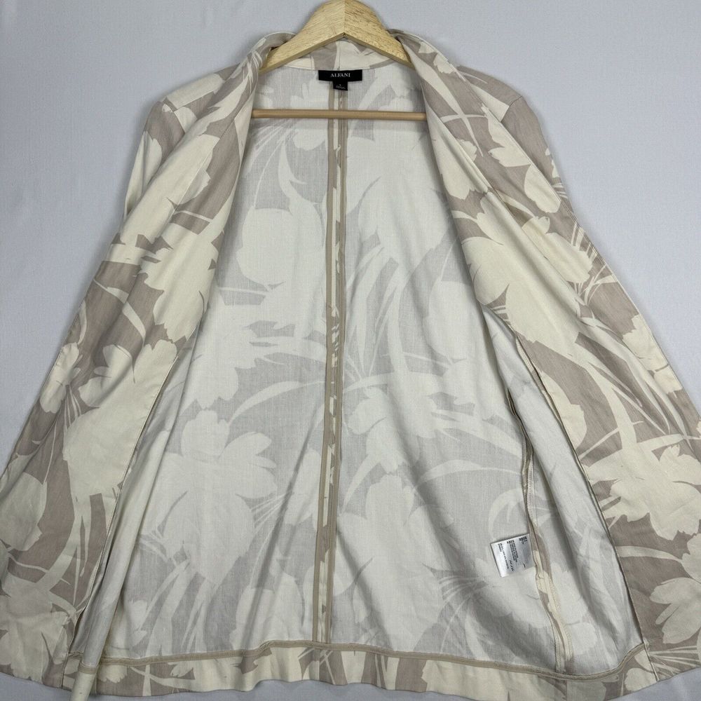 Alfani Floral Linen Cardigan Size Small Long Tan Draped Open Front Ruched Sleeve - Picture 11 of 16